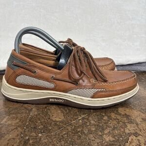 Sebago Brown Leather Boat Shoes Lace Up Comfort Deck Loafers Mens 8.5 WW